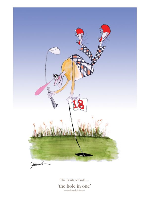 The Hole in One by Tony Fernandes - golf cartoon signed print